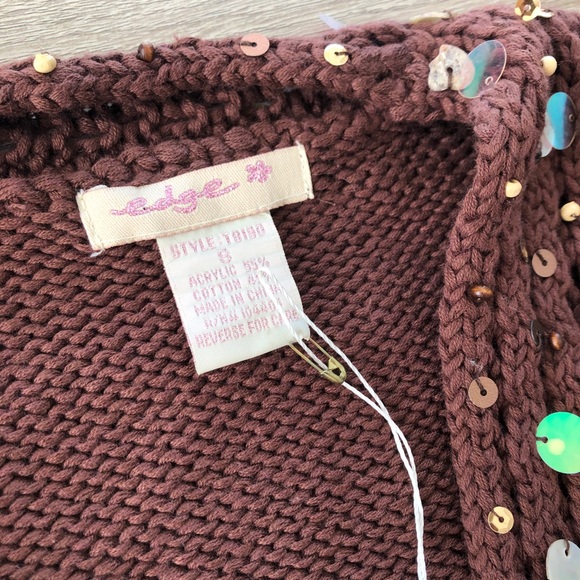 NWT Edge brown front tie knit cropped top S - Picture 6 of 7